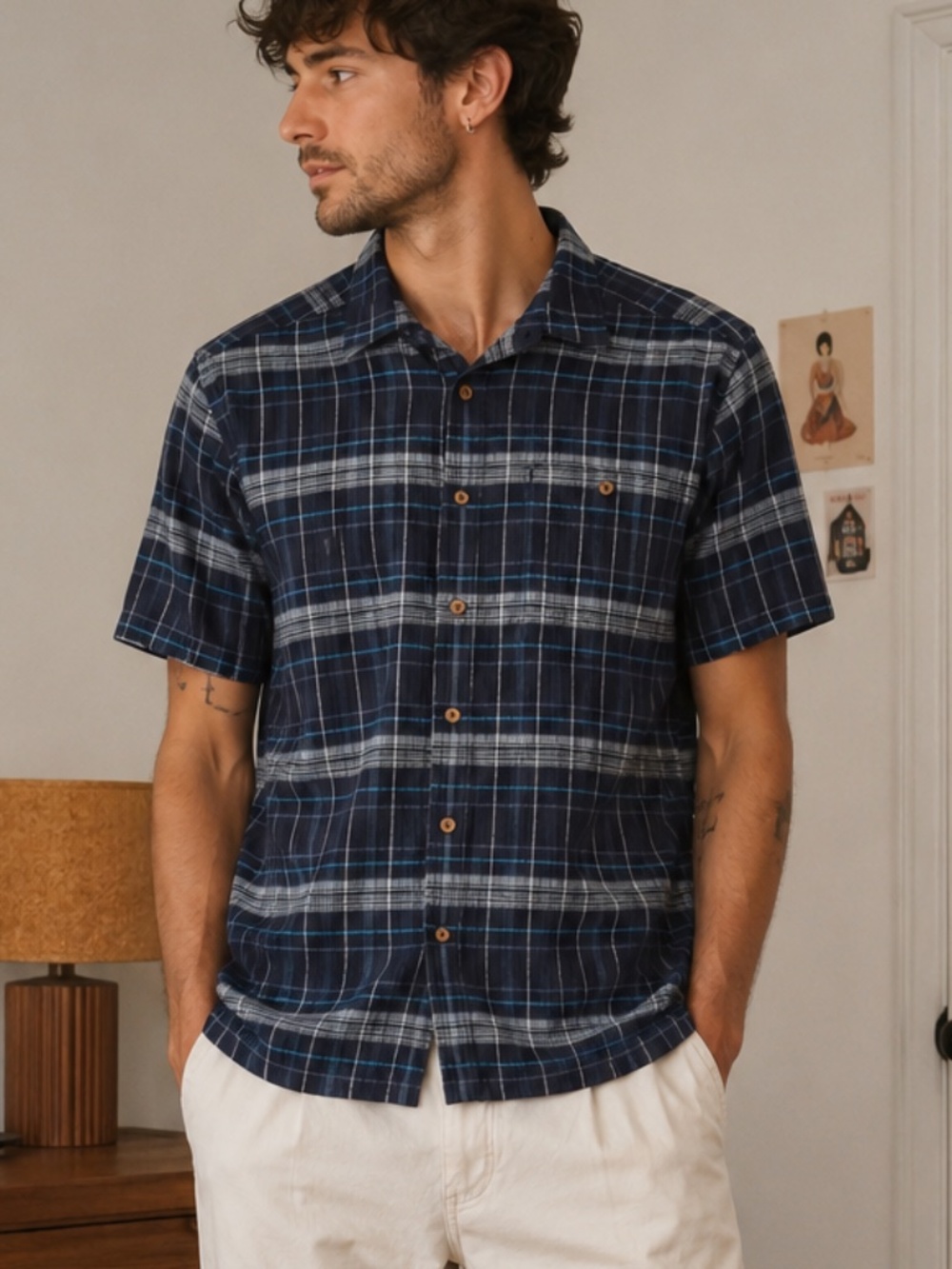 Patagonia A/C Plaid Short Sleeve Shirt Navy Blue Men’s L